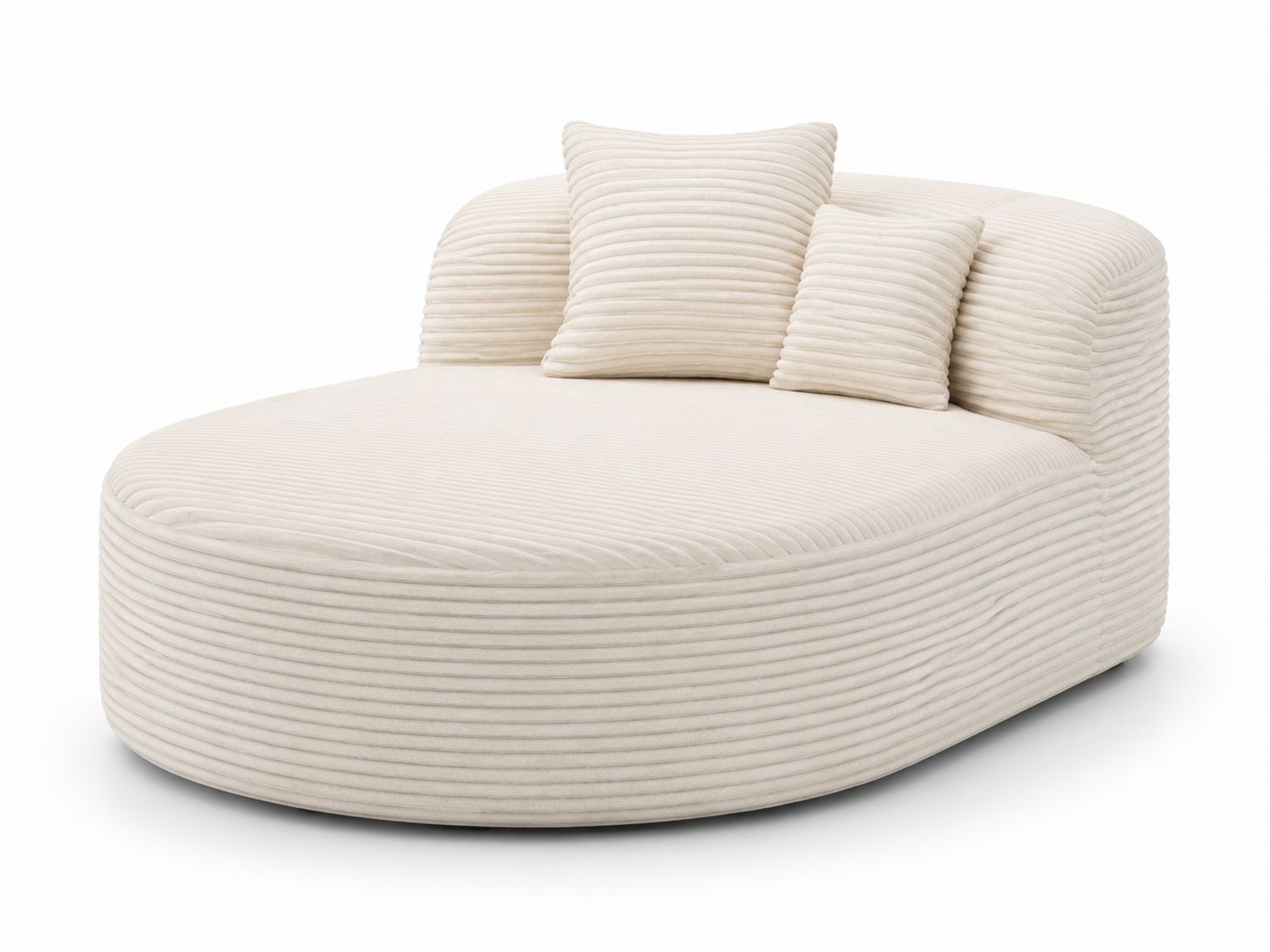 Owalna sofa sztruks kremowy z poduszkami