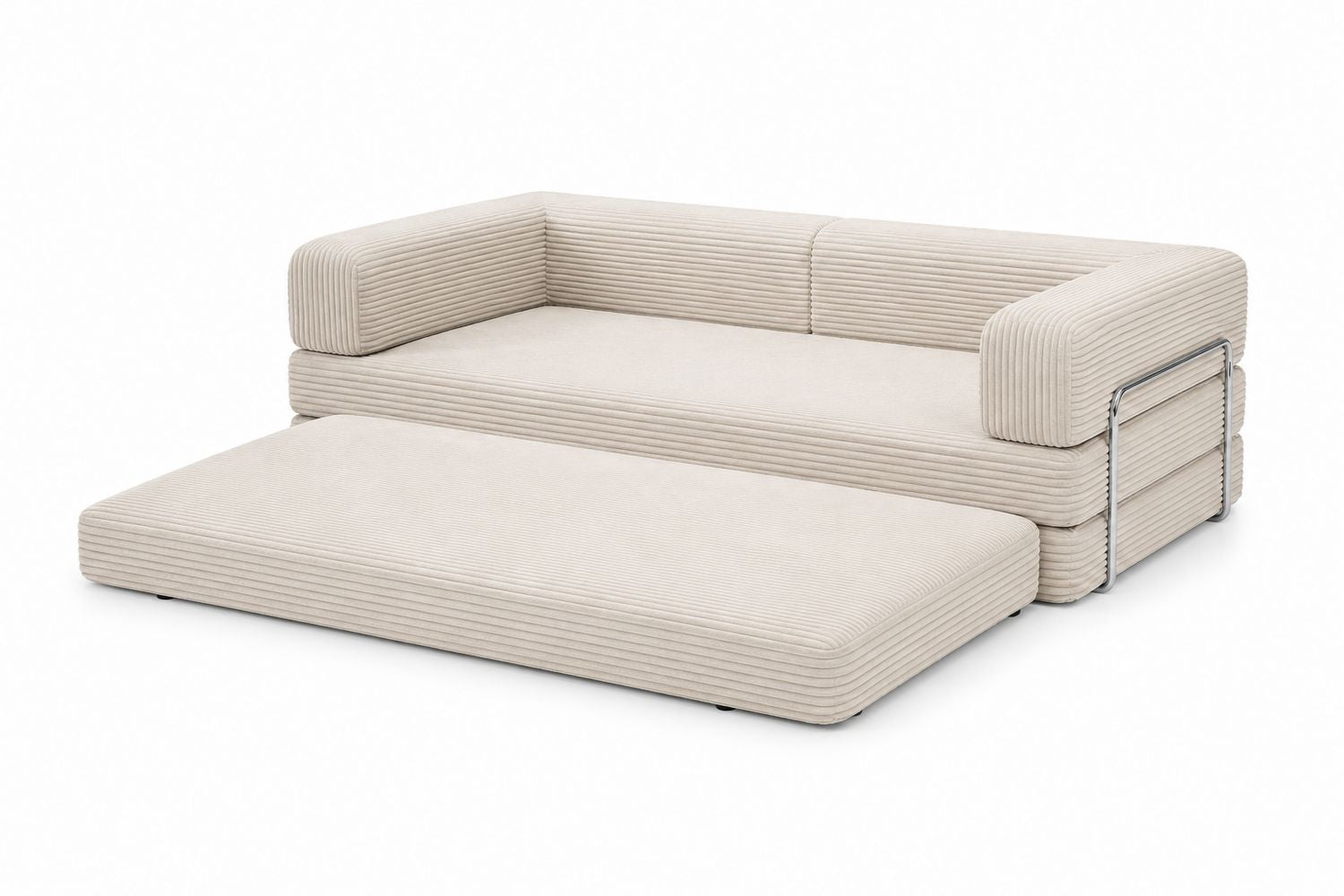 Sofa rozkładana sztruksowa z metalową ramą beżowa