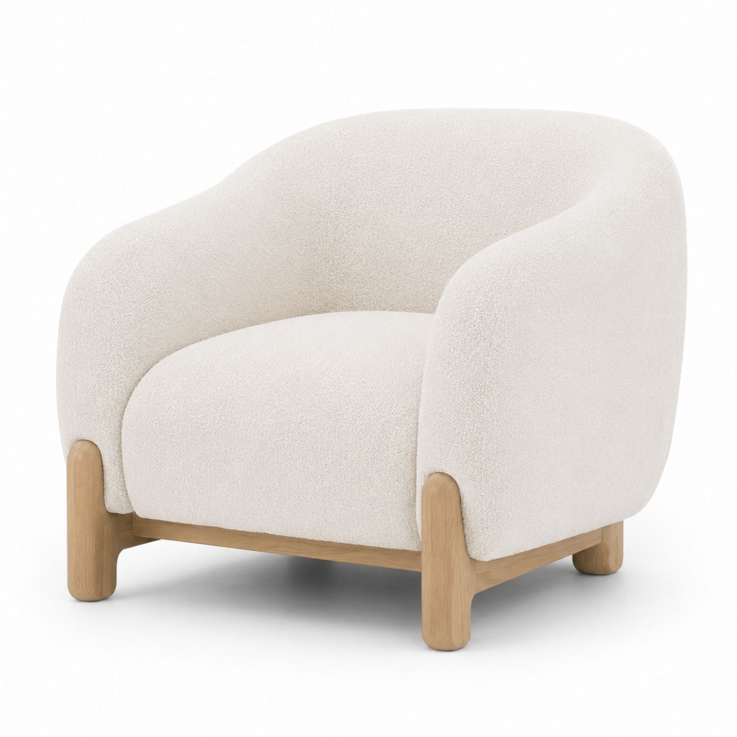 Fotel bouclé z drewnianą ramą 90 cm
