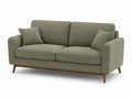 Sofa trzyosobowa tkanina lniana Oliwkowa nogi drewniane