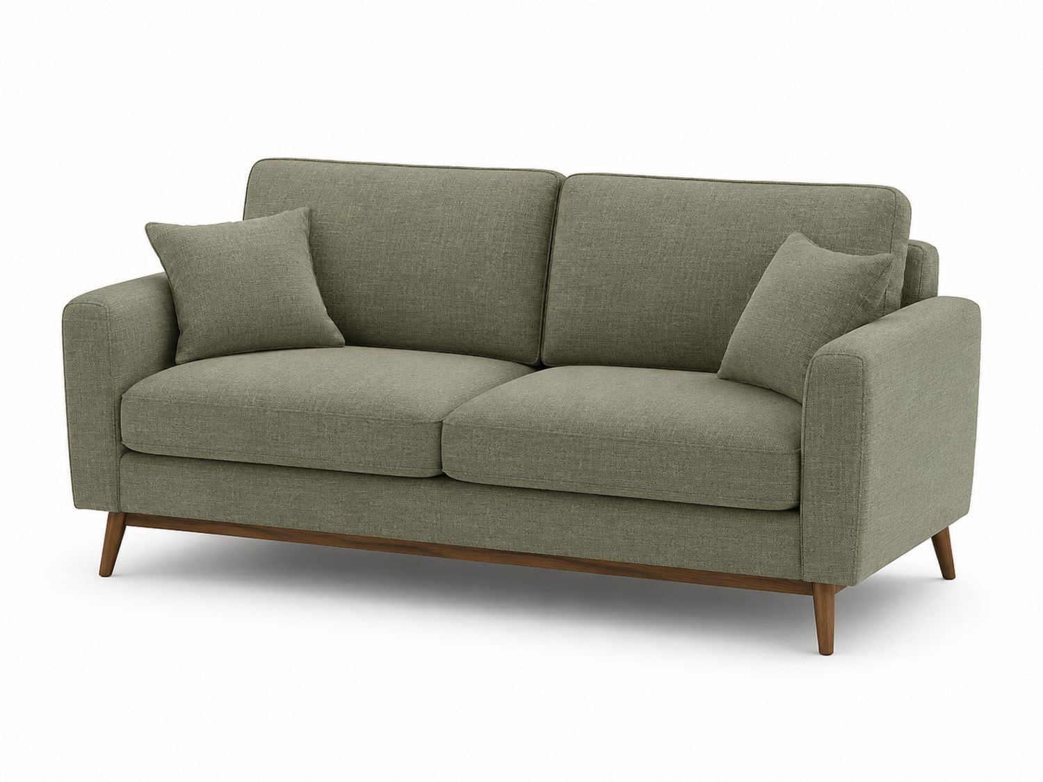 Sofa trzyosobowa tkanina lniana Oliwkowa nogi drewniane