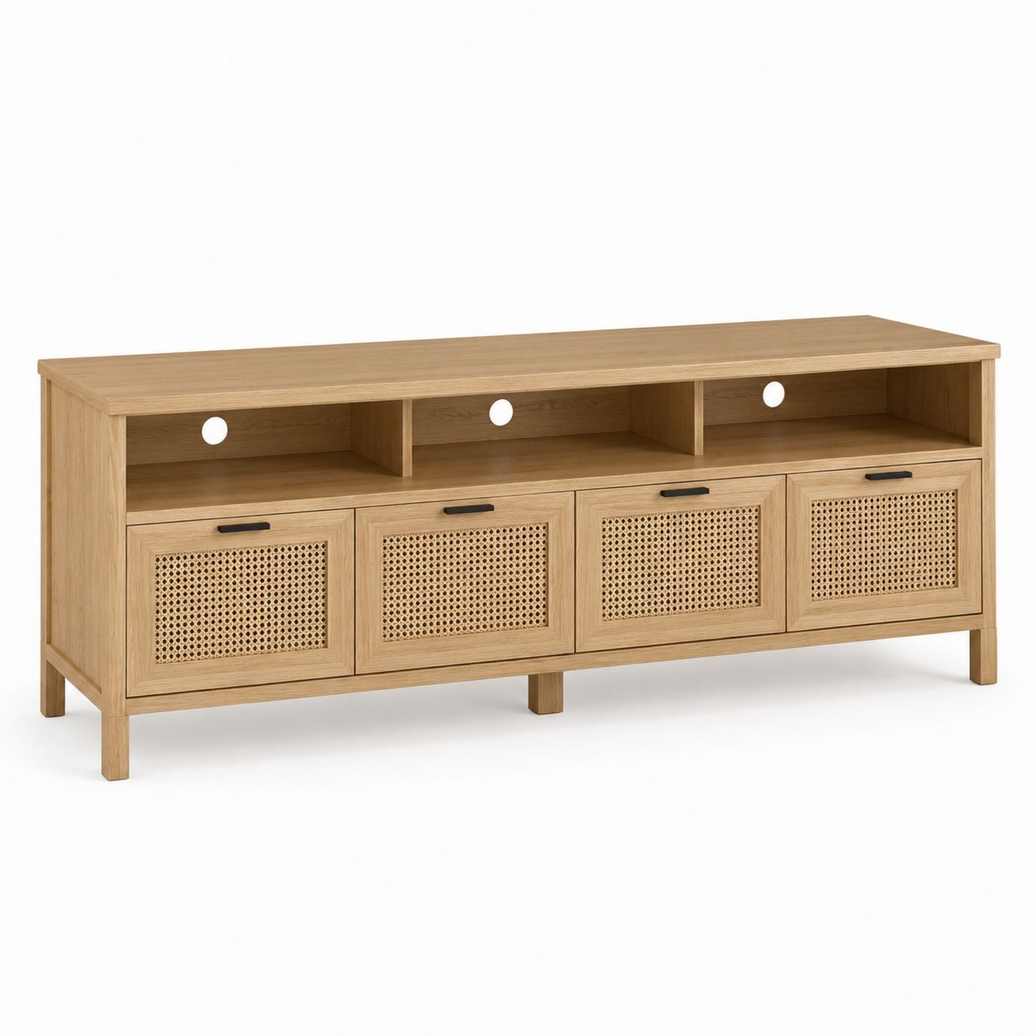 Szafka RTV z drewna dębowego z rattanowymi szufladami 120x40x50 cm