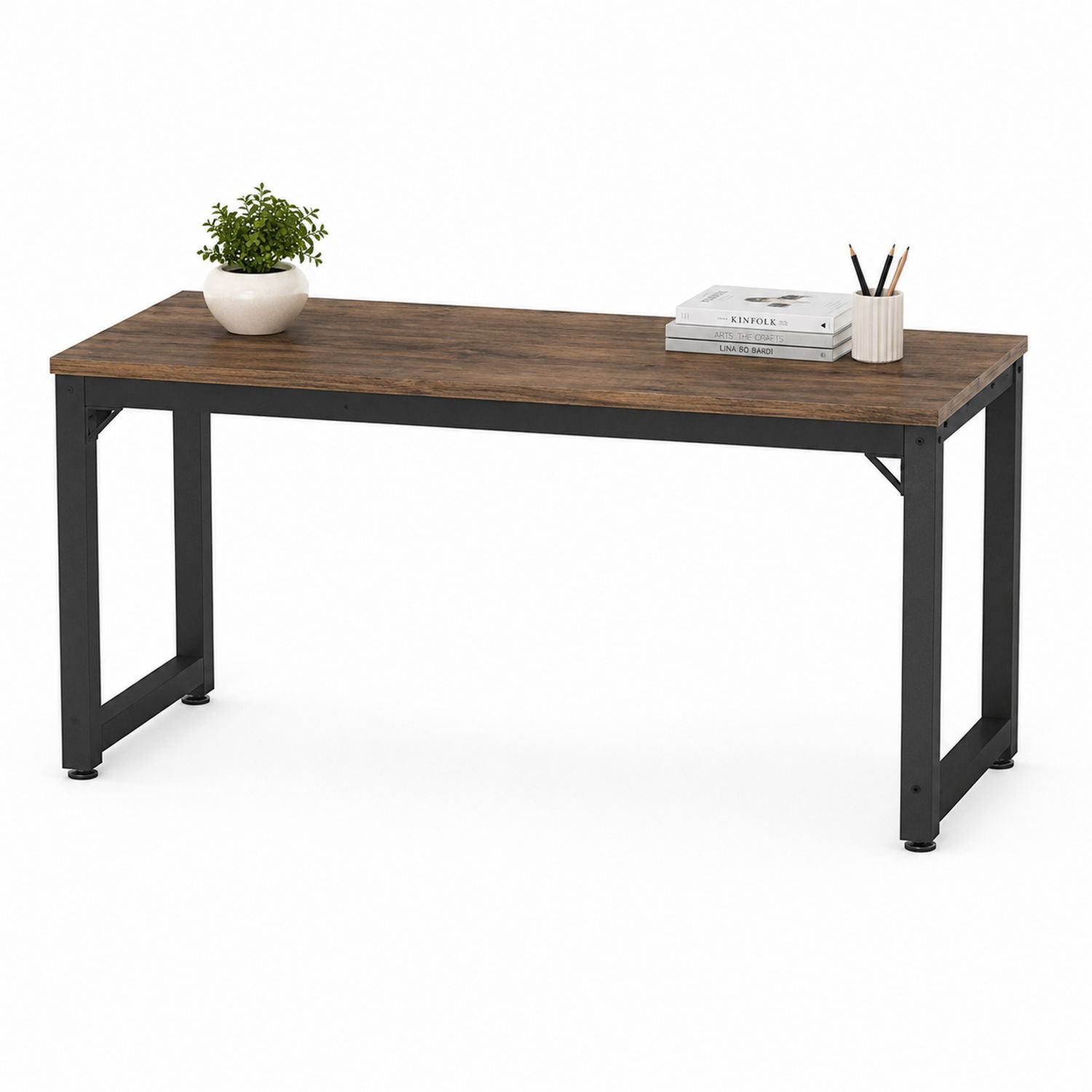 Biurko z płyty MDF i metalu, 120x60x75 cm, Brązowy/Czarny