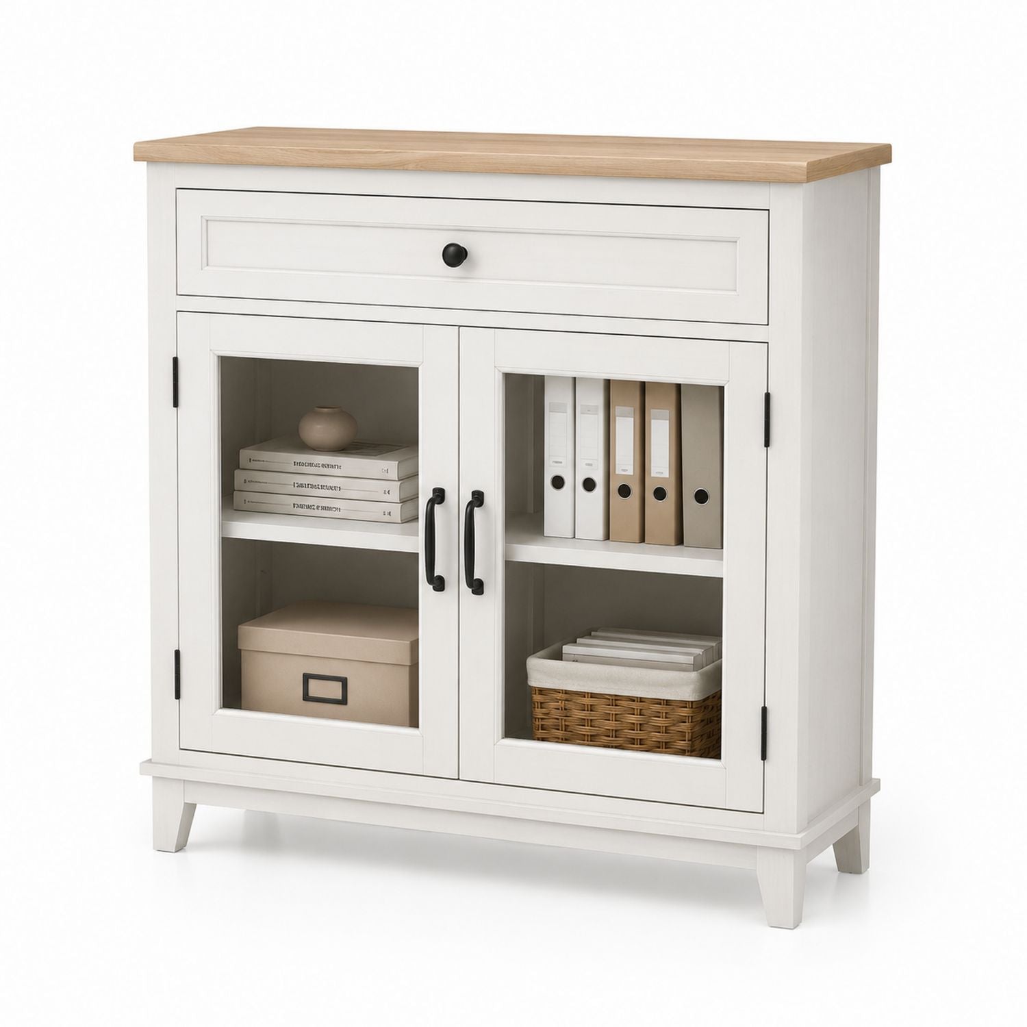 Szafka na dokumenty z MDF Biały/Dębowy 80x95x35 cm