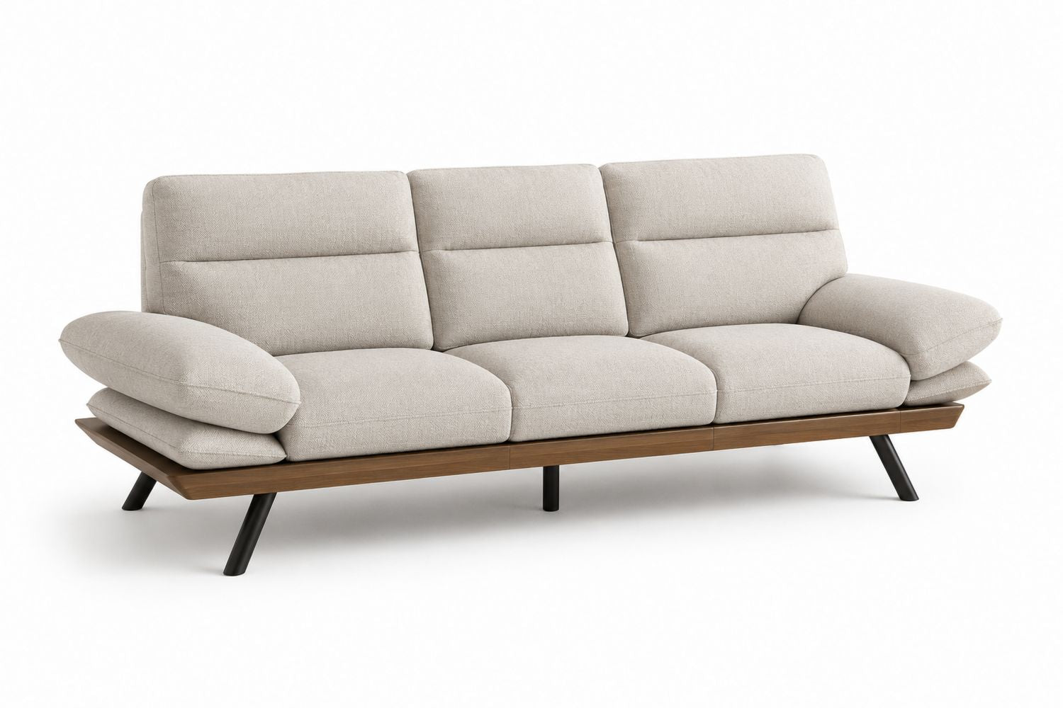 Sofa 3-osobowa z drewnianą ramą i metalowymi nogami