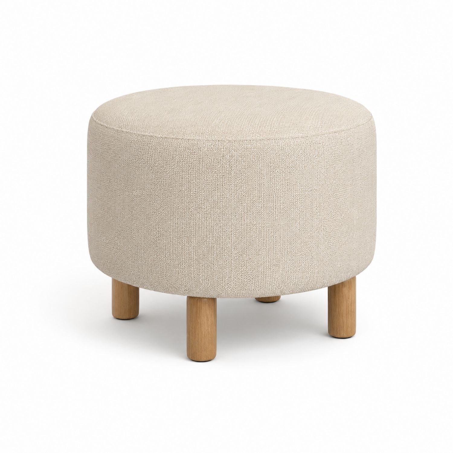 Okrągła pufa z tkaniny Bouclé i dębowymi nogami, 45 cm