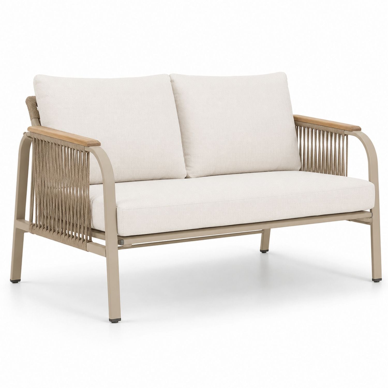 Sofa ogrodowa metalowa z poduszkami beżowa 130 cm