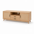 Szafka RTV z drewna dębowego i rattanu 155x45x50 cm