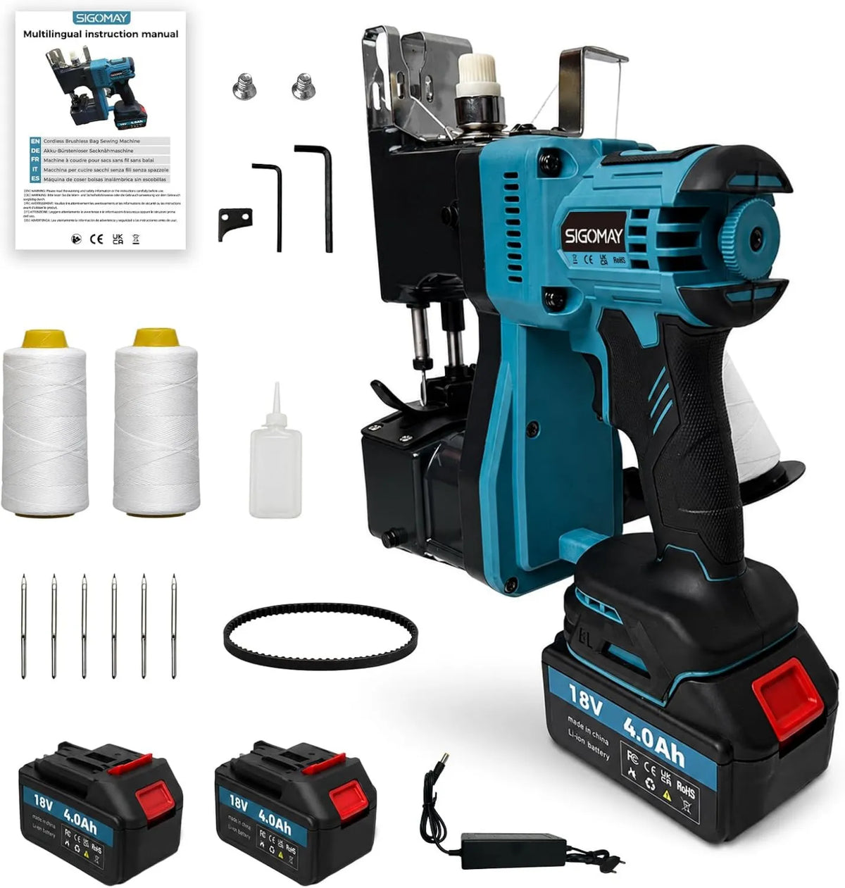 SIGOMAY, Makita Maszyna do szycia, Przenośne, Elektryczne Maszyna do szycia, 18 V, Wireless, do worków tkanych