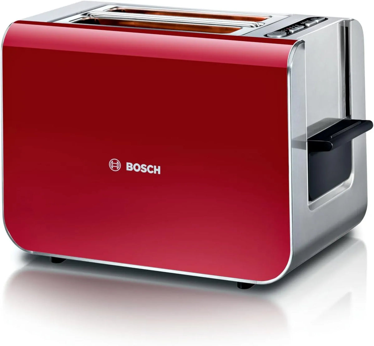 Bosch, TAT8614N Toster, 800 W, rozmrażanie, stal nierdzewna, czerwona, zintegrowane grillowatości-podgrzewanie-weinetery