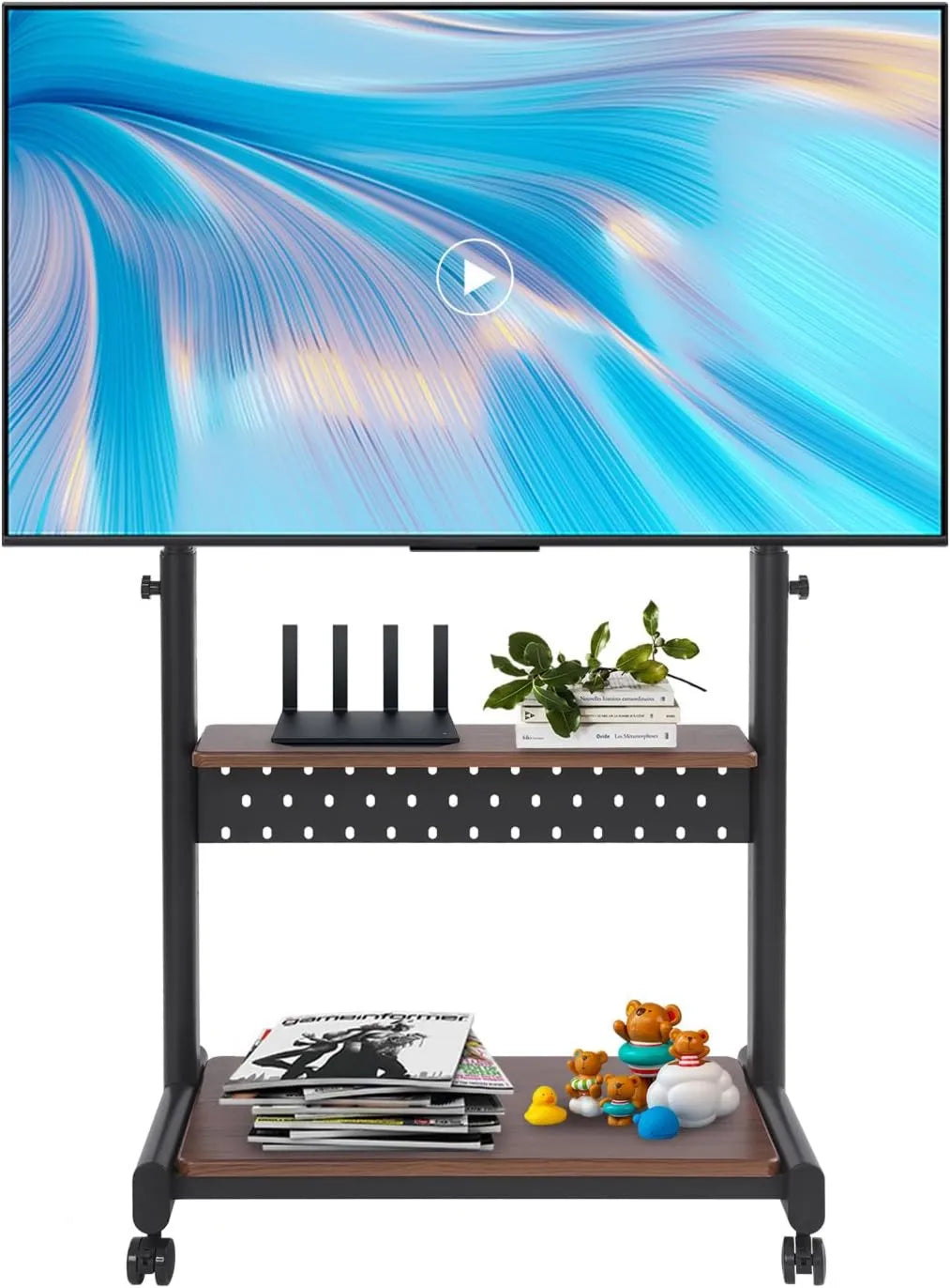 HOMEONENIC, Szafka TV, 86 cali, 74 x 46 cm, koła jezdne, czarne, wysokość regulowana: 108, Maksymalne obciążenie: 100 kg, Do telewizji od 43 do 86 ', 128