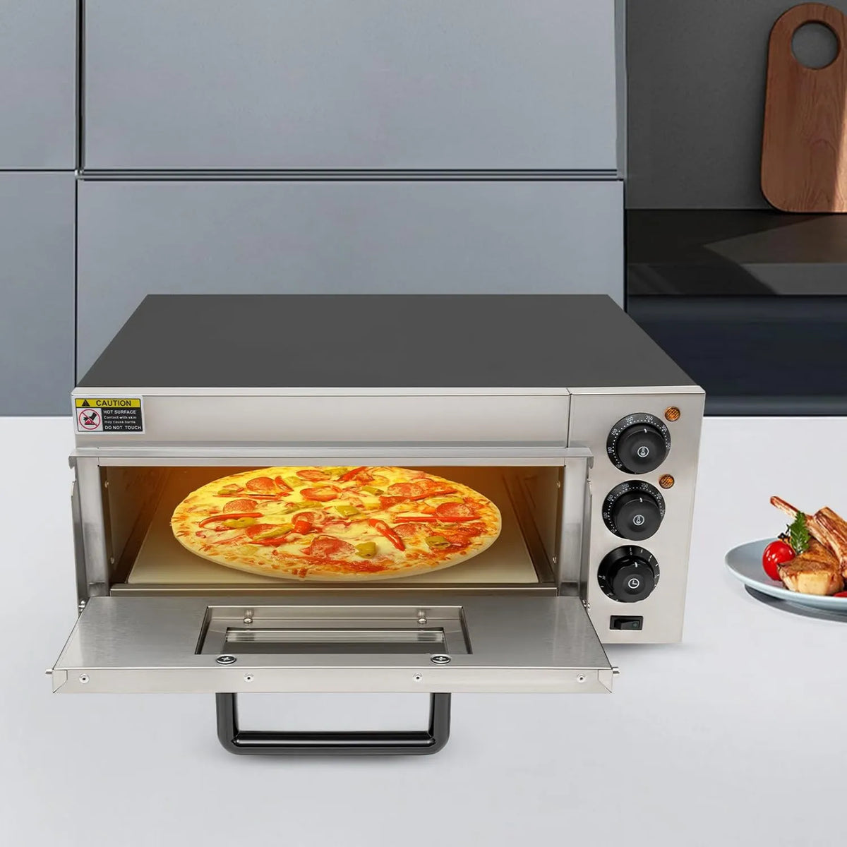 OMGGYER, Elektryczny piec do pizzy, licznik czasu, ciasto, profesjonalny, stal nierdzewna, zegar do 30 min, temperatura do 350°C, dla ciast
