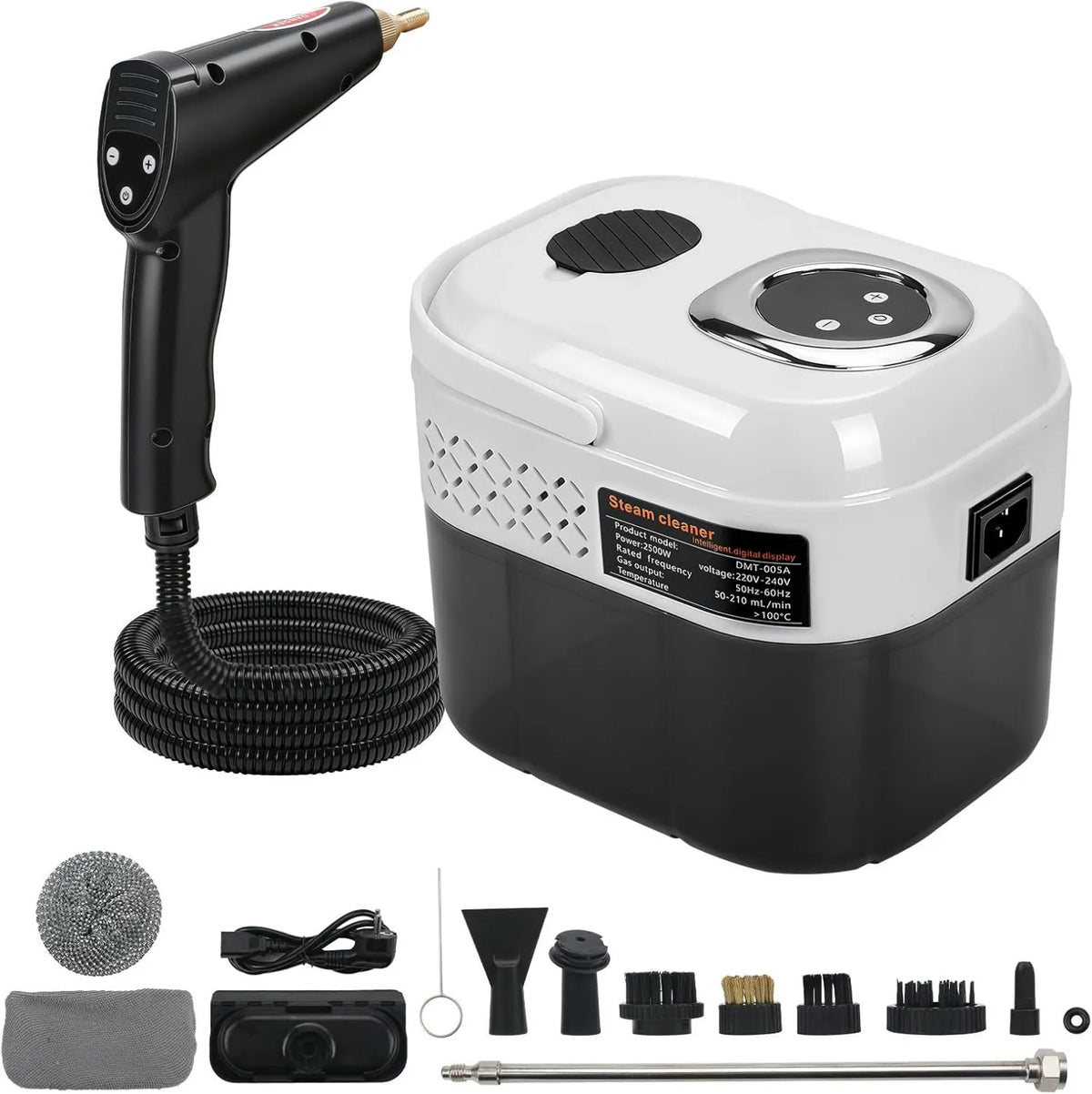 FormiPow myjka parowa, Czyszczenie parowe, 2500 W, przenośne, duży zbiornik, wykorzystanie podłogi, kuchnia, samochód, okna i sofa, biały, 3 głowice szczotkowe