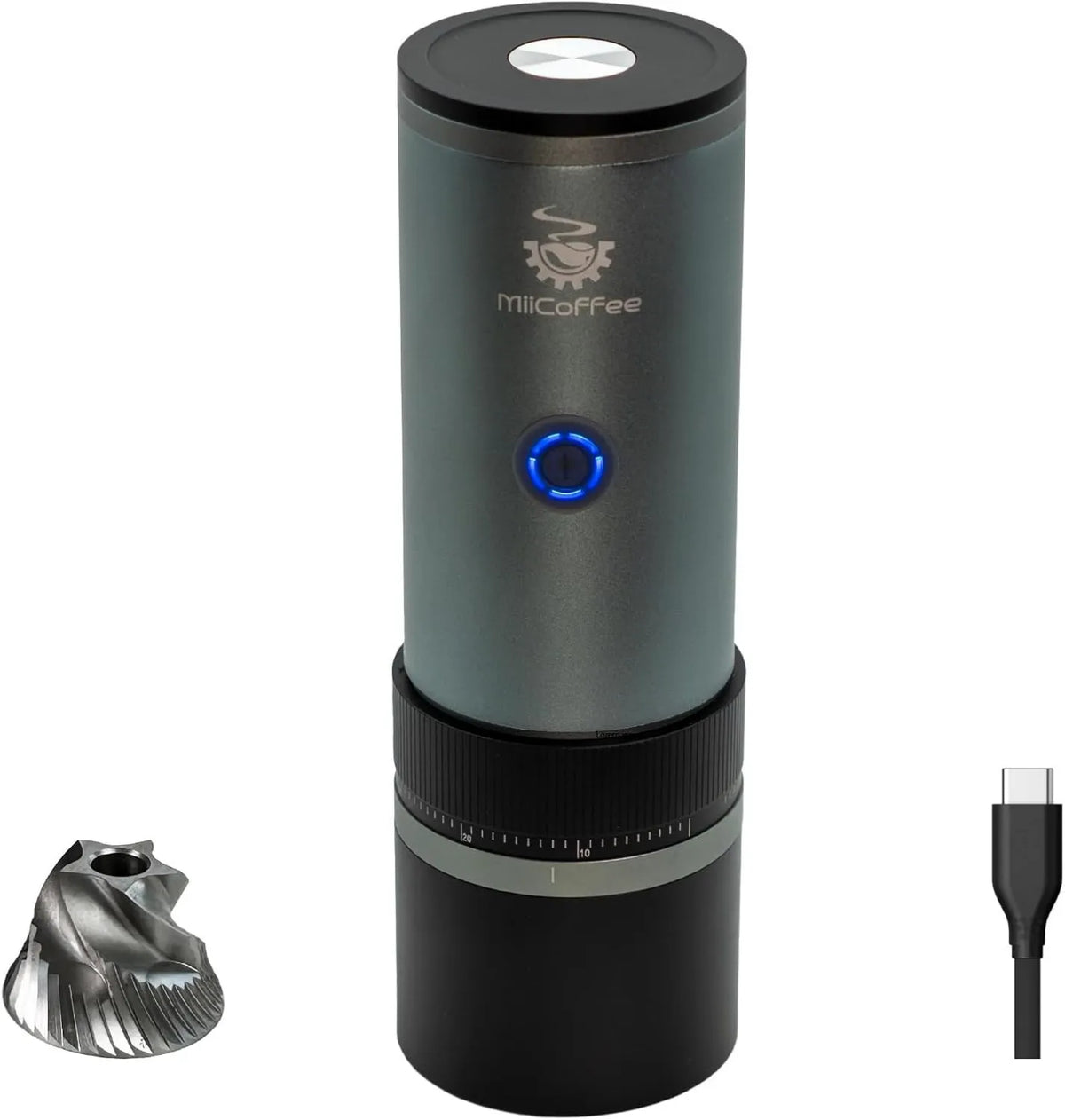 MiiCoffee, PT2 Mill, szczotka, przenośny, młyn do ziaren kawy, USB, stal nierdzewna, aluminium