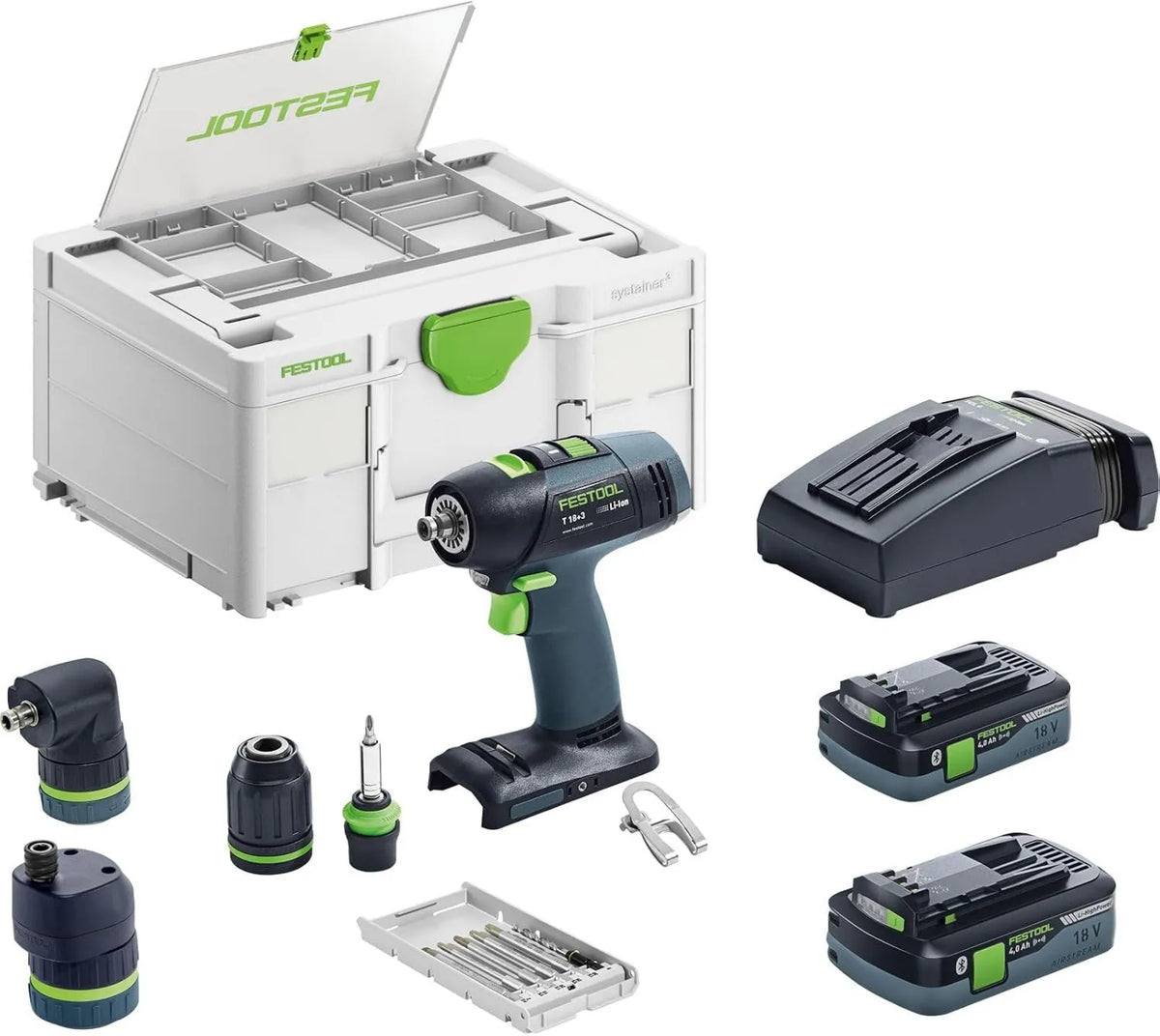 Festool T 18 wiertarka, zasilanie akumulatorowe, wiertarko-wkrętarka akumulatorowa +3 HPC 4,0 I zestaw