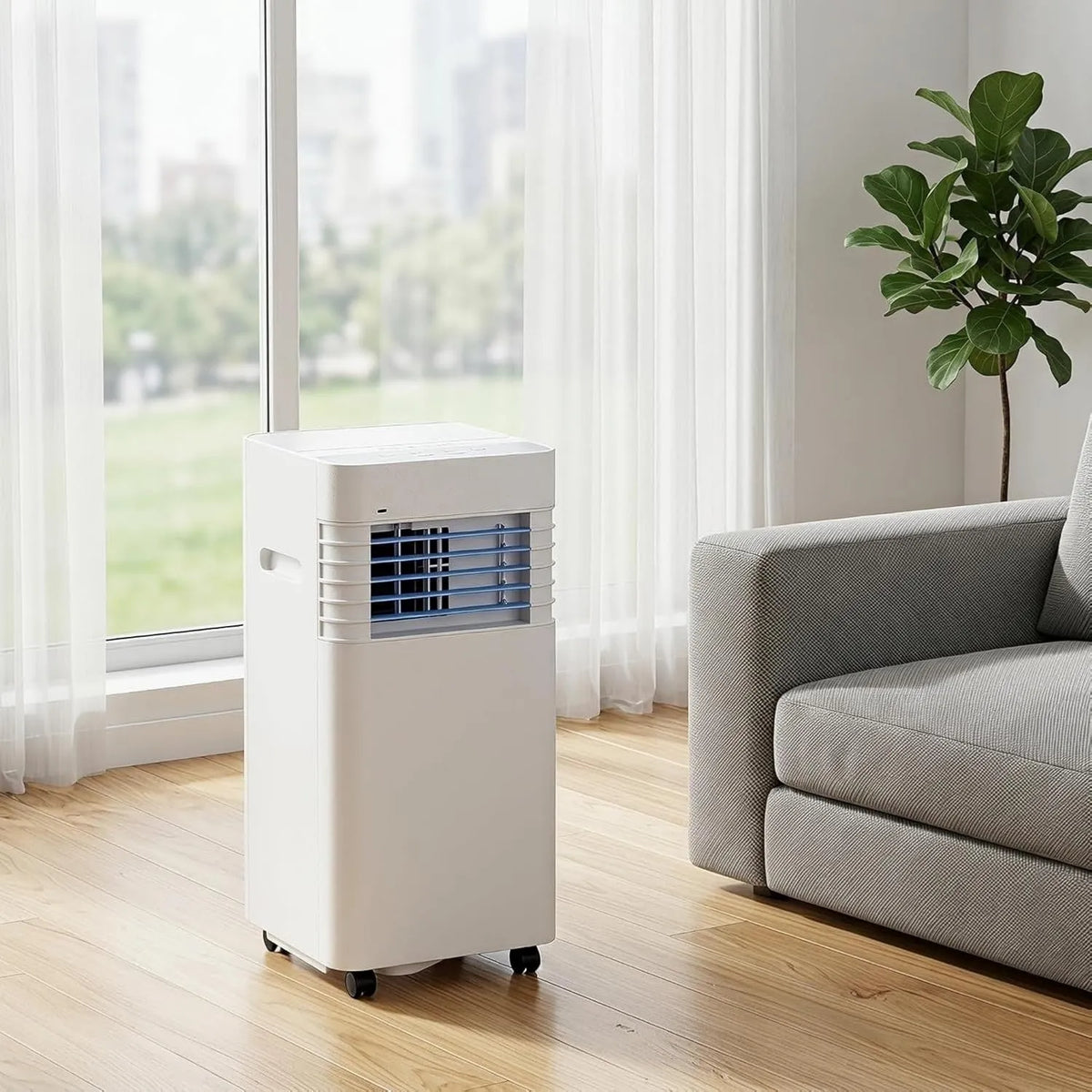 HUANQIN, Klimatyzator 24h, licznik czasu, 5050 BTU, 2 prędkości, klimatyzator przenośny 14000 BTU z zestawem instalacyjnym, niskie zużycie, cyfrowy Screen, Wentylator