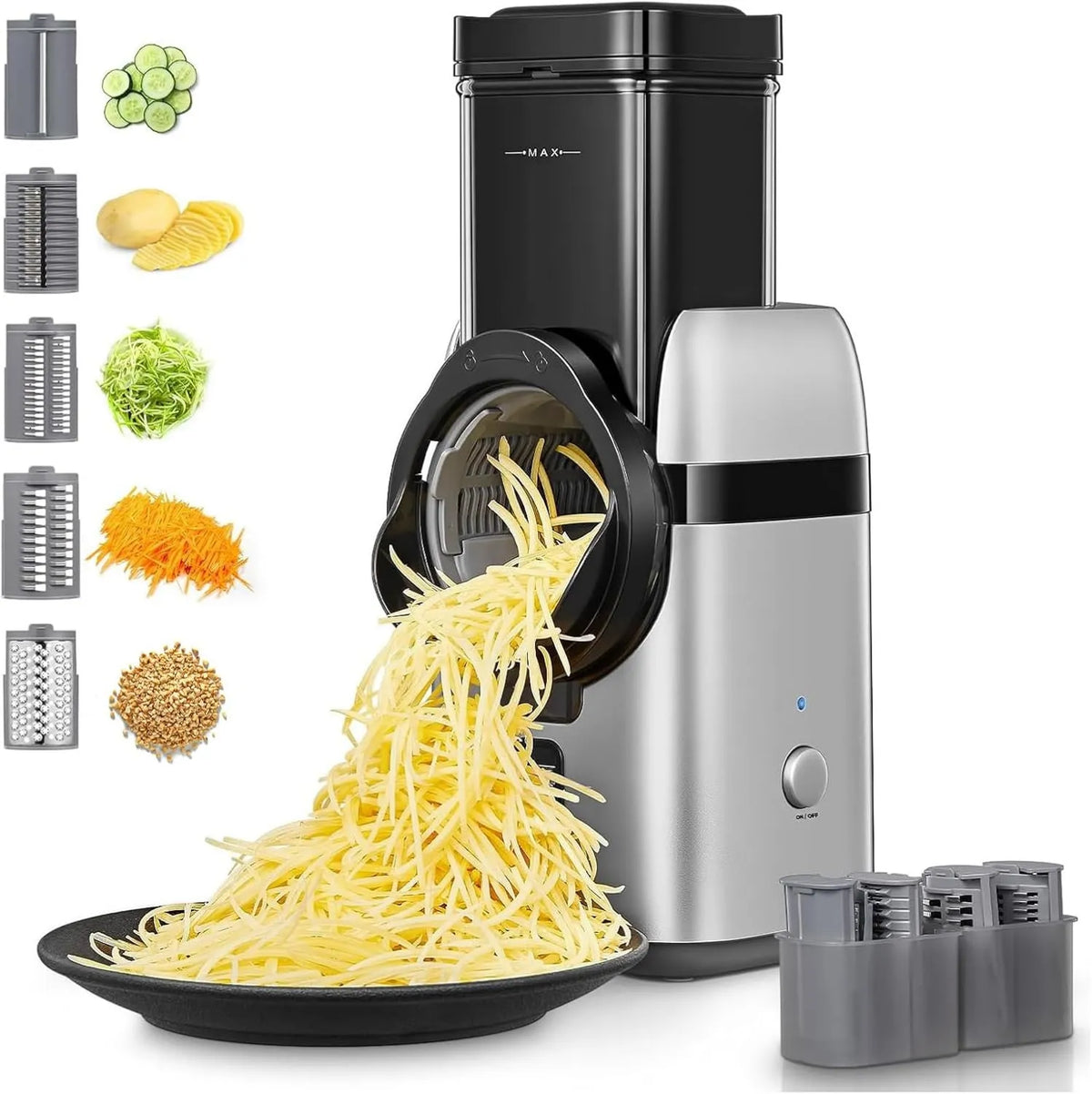 FOHERE, Wycinane jabłka z całej Ziemi, Wegetable Rasp elektryczny Multifunction Chopper for Fruits, 5 w 1 80 W Slicer z wieloma ostrzami
