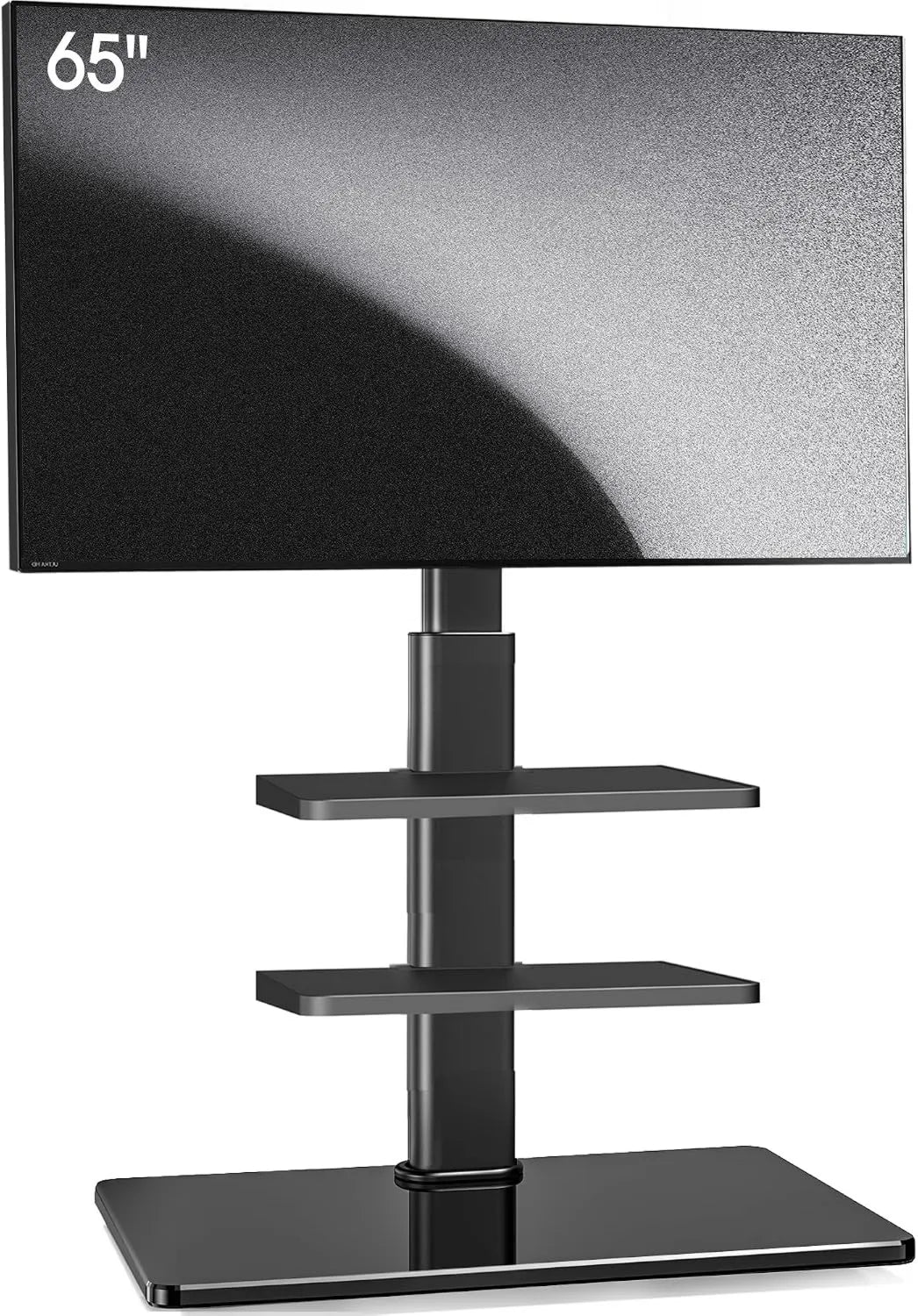 AOKCOS, Szafka TV, 70 cali, 400 x 400 mm, czarna, do 40 kg, 3 półki, uchwyt TV do telewizora płaskiego i zakrzywionego od 32 do 70 '- Regulowana wysokość