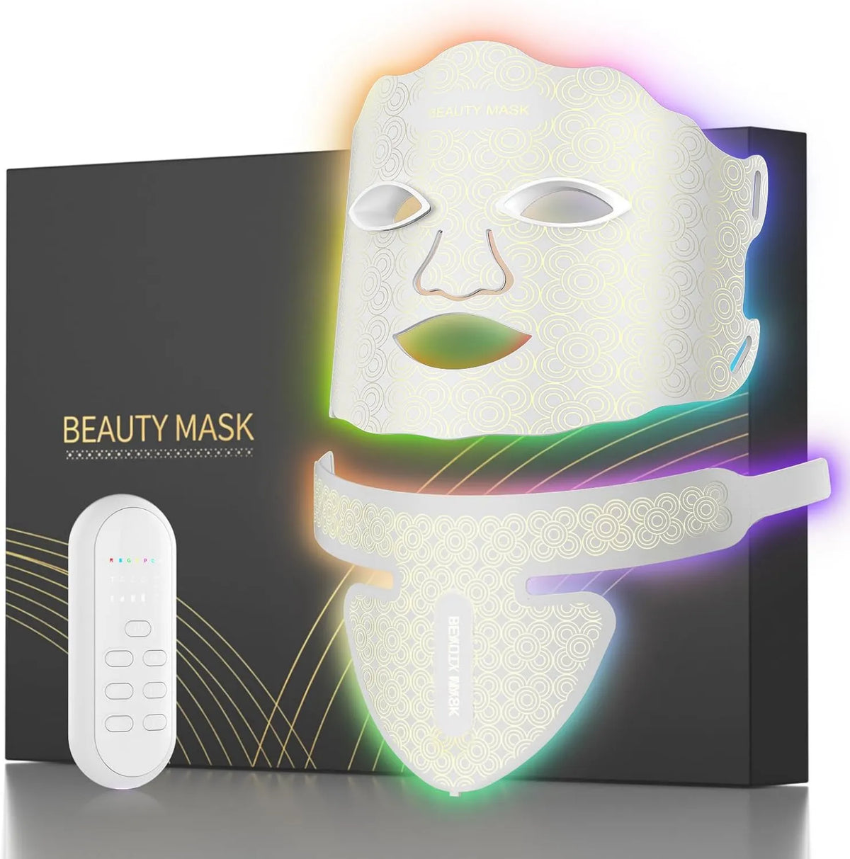 prxxhri, 630nm 460nm Skóra farmy, Szal Teint, dla Beauty Home Anti-Age, Maska twarzy i szyi LED Lekka terapia 7 Kolory, Czerwone światło 630nm