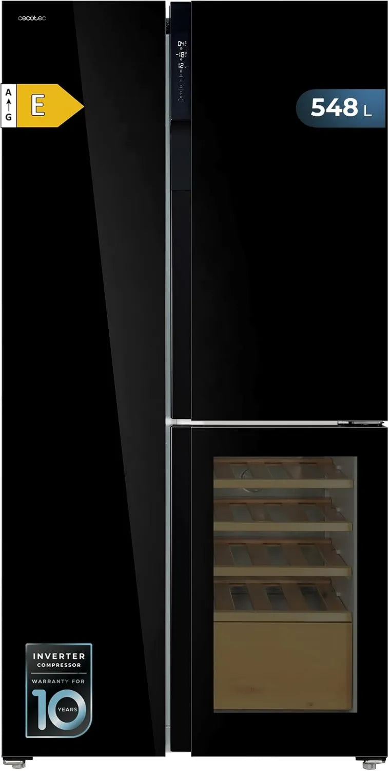 Cecotec TDW 548 lodówka, No Frost, technologia No Frost, Lodówka 3-drzwiowa Bolero CoolMarket Black Glass E, konstrukcja T Door, Total No Frost