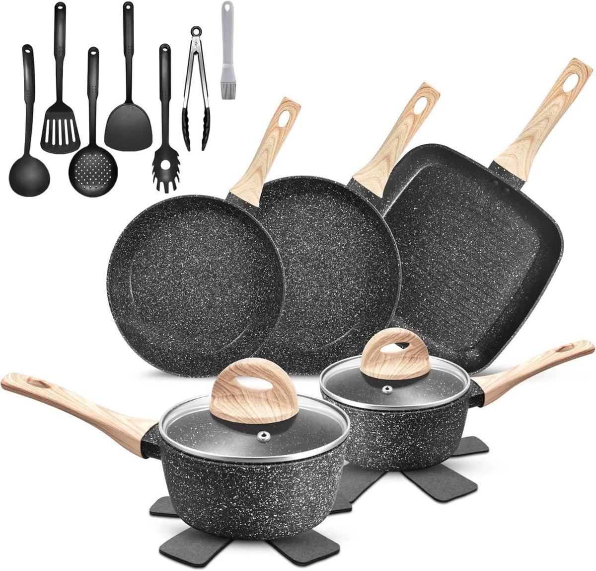GTYZZH, Piec do grillowania 24 / 28 cm 18 / 20 cm, czarny, wolny od PFOA-, PTFE 24/28 cm 18/20 cm