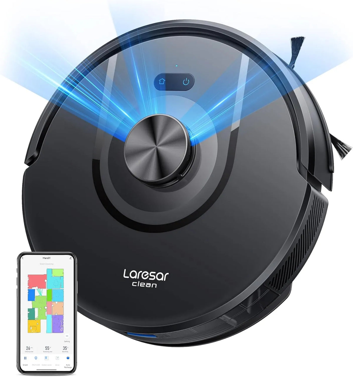 Laresar Clean robot sprzątający, Odkurzacz, odkurzacz 200Mins, Wi-Fi, 8000Pa Robot Nawigacja LiDAR myjka, Polecenie Alexa / APP / WiFi