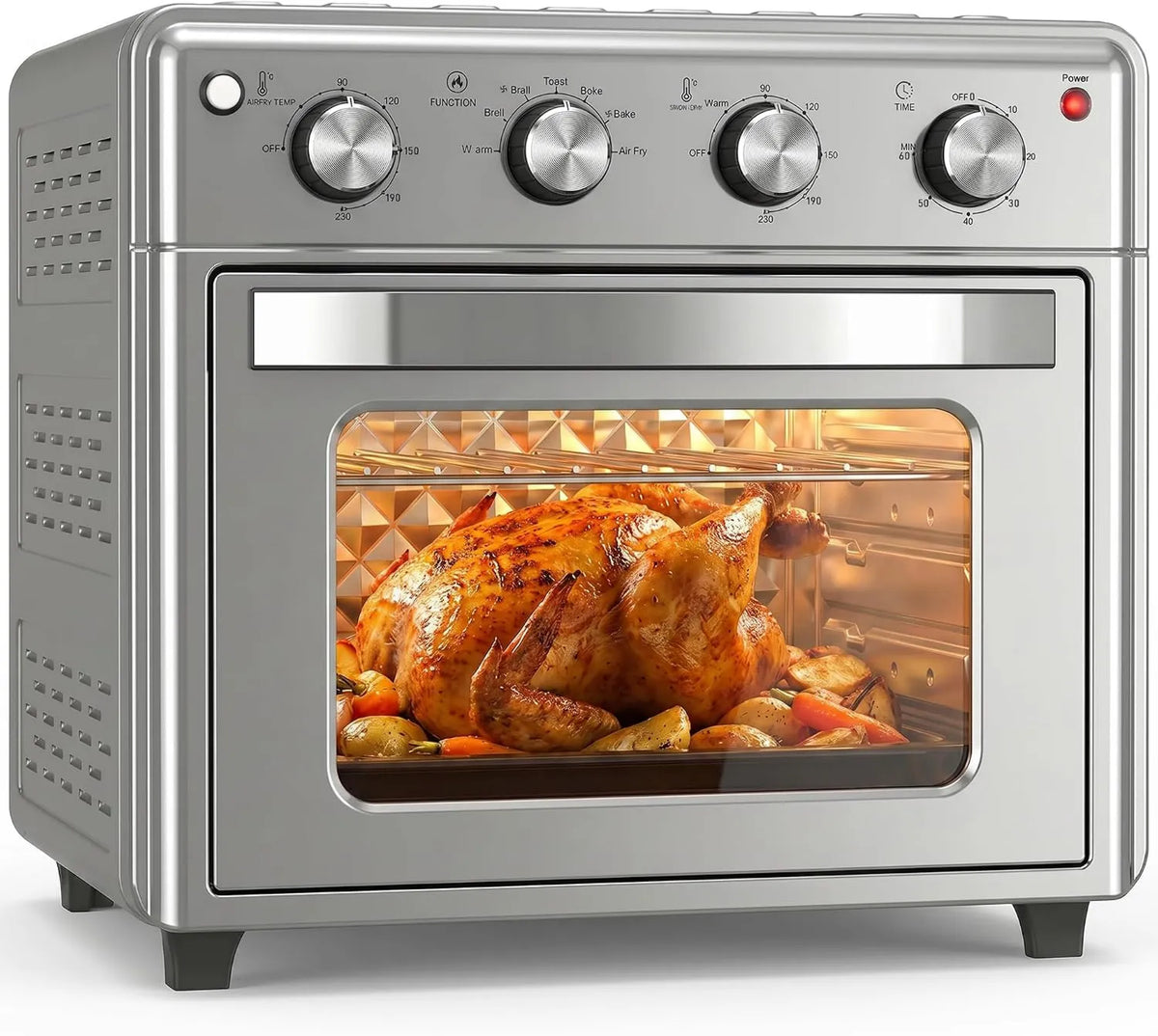 HOMCOM mini piekarnik, Piec elektryczny, 43x39x39 cm, 30 l, 1600 W, licznik, grill, 7 trybów grzewczych, frytkownica powietrza, regulator temperatury i regulator temperatury