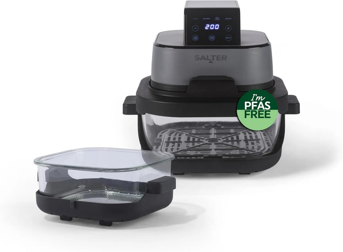 Salter frytkownica beztłuszczowa, Zmywarka, 4 l, 1500 W, 4 programów, przenośne, 360 ° okno, do 200°C, 5 l, 2 nomadyczne pojemniki 1, Solarium Crisp & Go Air- Friend