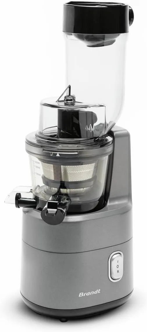BRANDT sokowirówka, Wyciąg z soku, 200 W, Brand- SLJ300 45tr / minutę, szary, niekończący się śruba 6 poziomów, bardzo szeroki 87 mm zsyp, 360 stopni filtry, 3 filtry 45tr/minutes