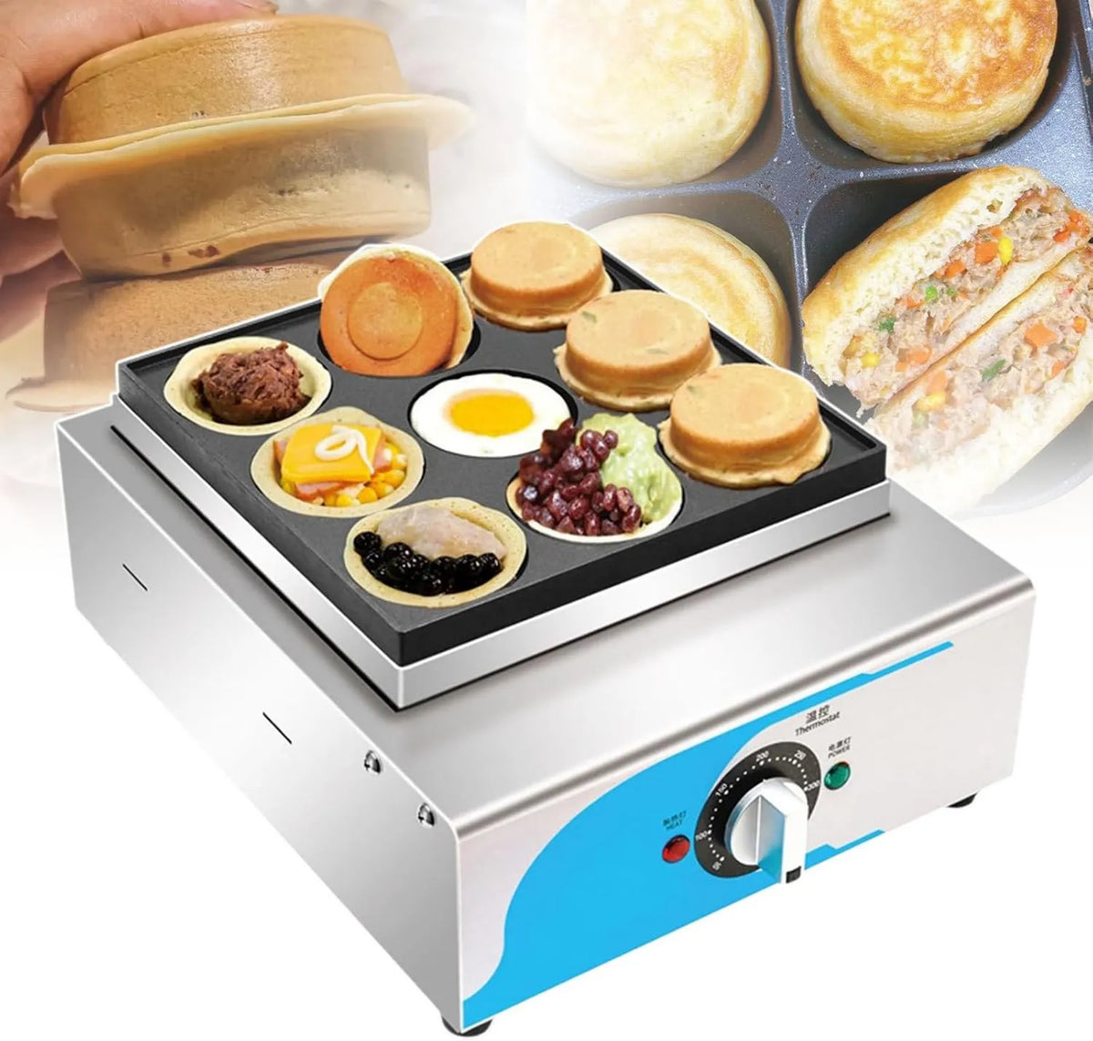 pealiritansemen, Hamburger, Cake maszyna, 2000 W, 50 do 300°C, Profesjonalne, 2 strefy temperatur