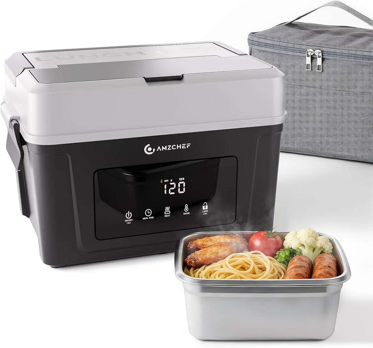 AMZCHEF, Elektryczny grzejnik, podgrzewane gamelle z 18000 mAh baterii, 5 l, przenośny, licznik
