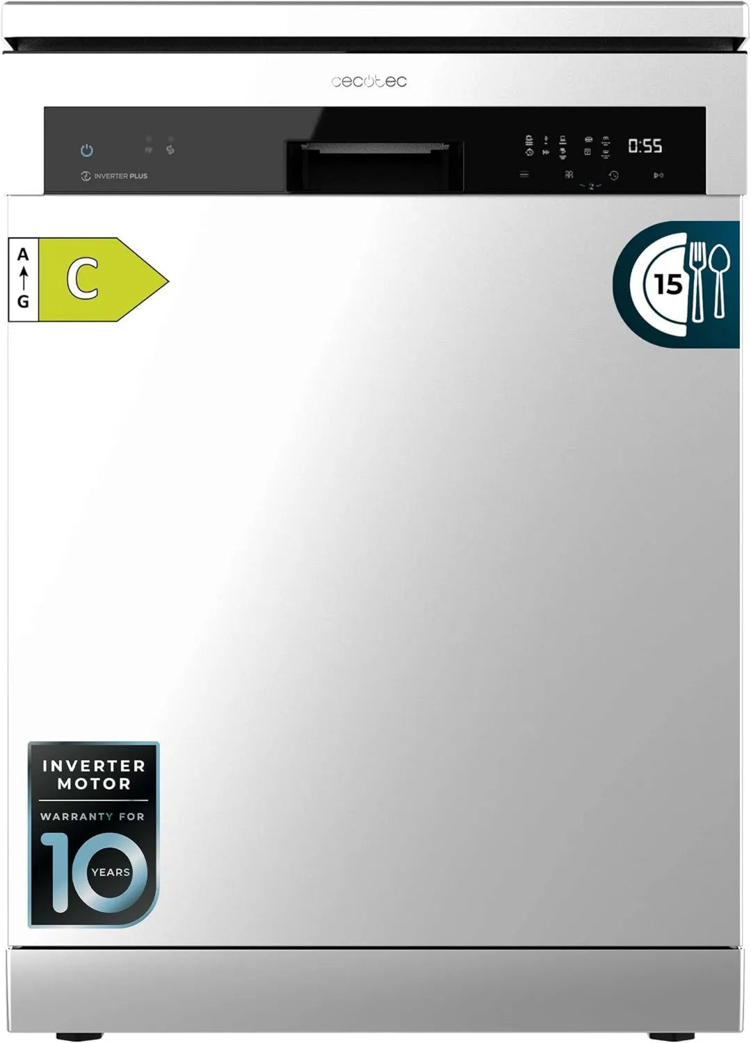Cecotec zmywarka, 6 Programów, 60 cm, silnik inwerterowy, Zmywarka 60cm Wolnostojący Bolero Aguazero 6500 Inox C. 15 sztućców, Średnie obciążenie