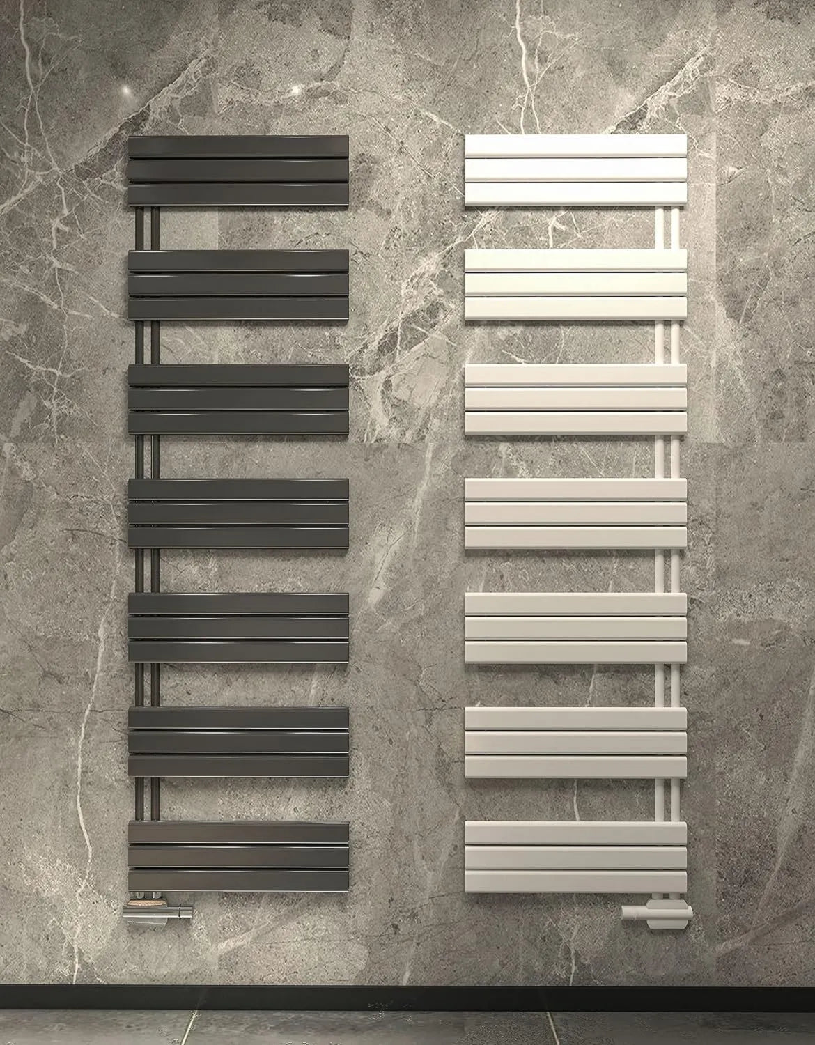 Grzejnik, 1400 mm, MC Heat grzejnik łazienkowy, biały podgrzewacz na ręczniki, z przesuniętym przyłączem środkowym, elegancki grzejnik panelowy