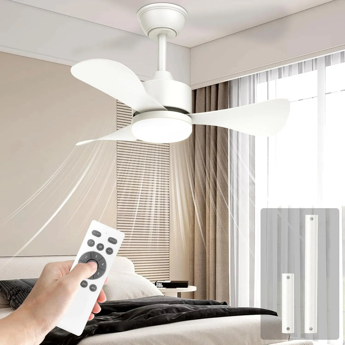 Airwit, Wentylator, 71 cm, Koło powietrzne, oświetlenie LED, dekoracja salonu, tłumik, silnik prądu stałego odwracalny, 3 ostrza, 6 prędkości