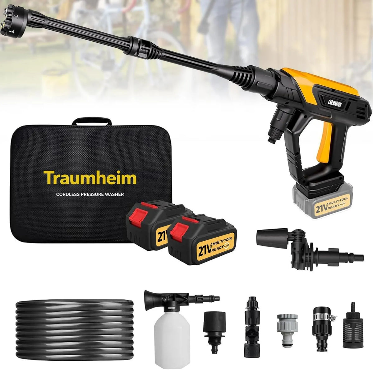 Traumheim, Wysokie ciśnienie, 21 V, dysza obrotowa 180 ° / 360 °, 68 Bar, 2x4000 mAh, dysza 6 w 1