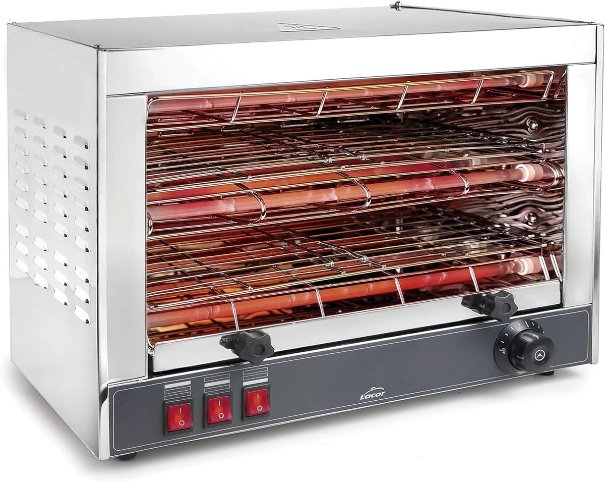 LACOR mini piekarnik, Zmywarka, 69173 - Elektryczny toster poziomy z podwójnym grillem, profesjonalny, szary