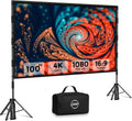 LEORFI, Statyw rurowy z antypoślizgowymi stopami, 100 Inch Projection Screen z Przenośnym Tripod Zewnątrz, Projekcja przednia, Tylny, Canvas